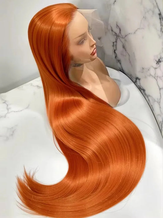 250 Density Orange Ginger 13x6 HD Lace Frontal Wig Human Hair Ginger Bone Straight 13x4 Transparent Lace Frontal Colored Wigs