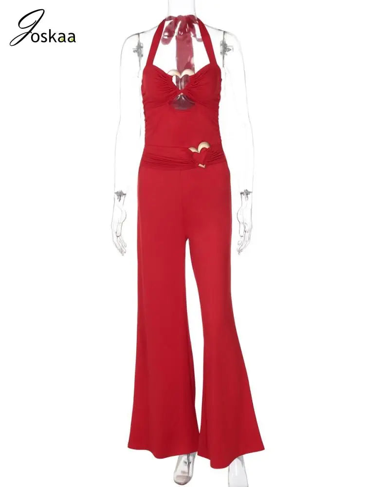Joskaa Sexy Metal Buckle Hollow Jumpsuits Women Hipster Halter Backless Skinny Rompers 2025 Fashion Overalls Party Clubwear