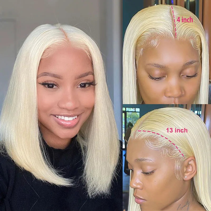 613 Blonde Bob Wig Human Hair Bleached Remy Brazilian Cheap 13x4 Straight Short Bob Wig 100% Human Hair Closure Wig Pre Plucked
