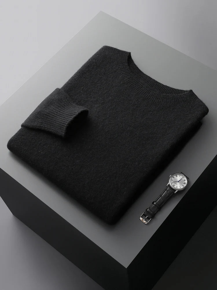 Basic Men's Seamless Wool Pullover Sweater Autumn Winter O-neck Solid 100% Merino Wool Knitwear Casual Simple Man Clothes Tops
