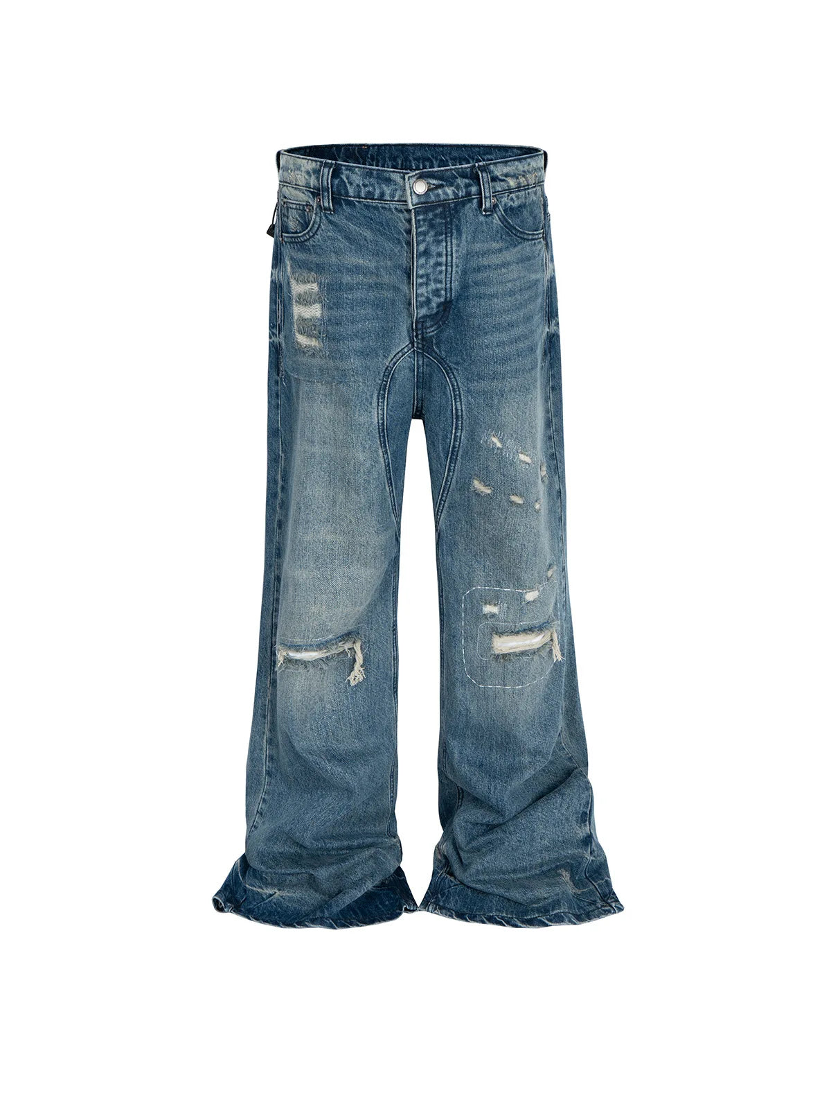 MIJKO Flare Jeans for Men And Women Washed Wide Leg Blue Trousers