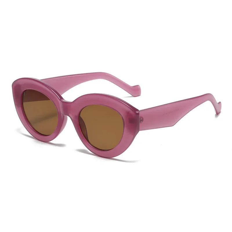 JNPCXI Ins Popular Fashion Oversized Cat Eye Women Sunglasses Green Stripes Retro Shades UV400 Men Trending Oval Sun Glasses