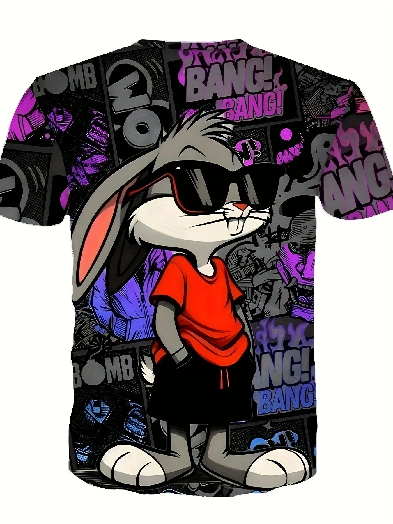 Men's 3D Rabbit Print T-Shirt | Soft Stretch Polyester Fabric | Casual Summer Knit Top with Bold \