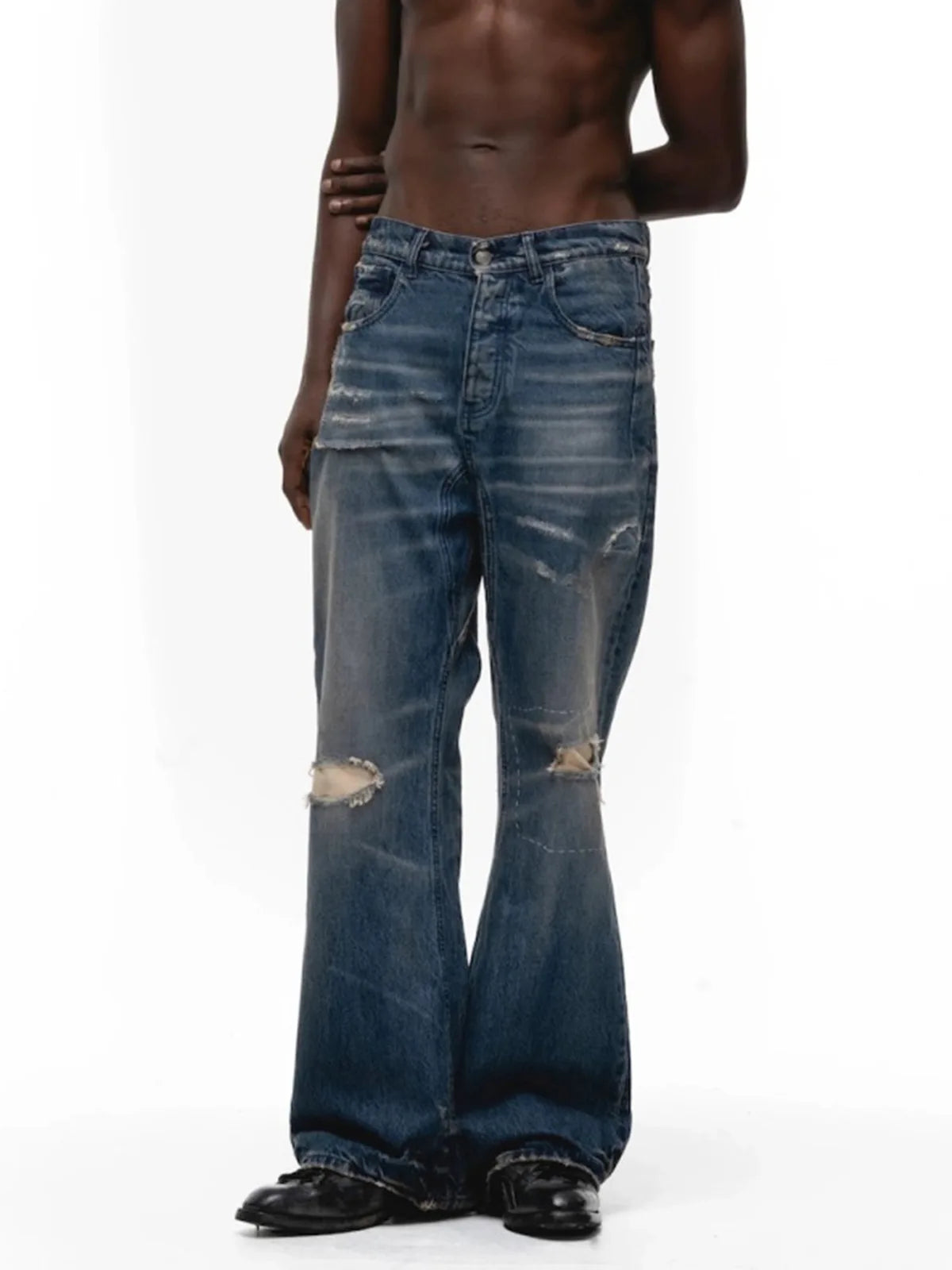 MIJKO Flare Jeans for Men And Women Washed Wide Leg Blue Trousers