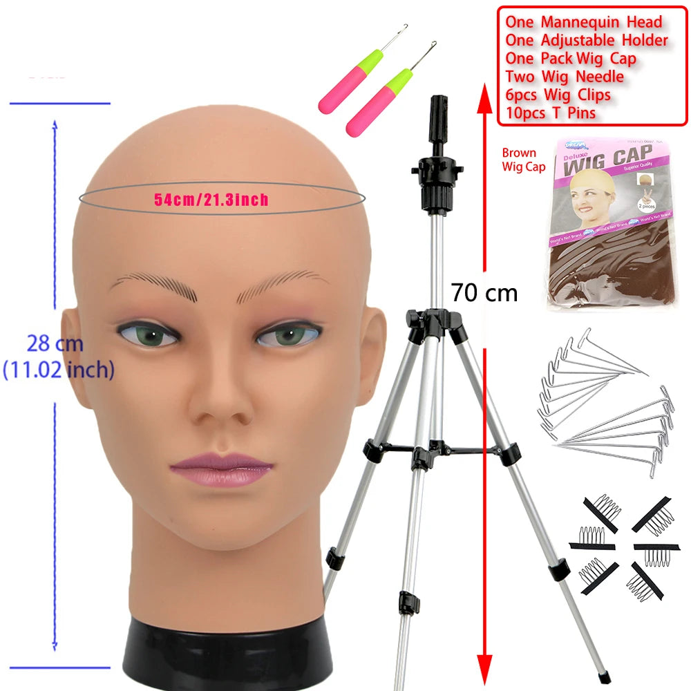 New Mannequin Head Wig Stand With Adjustable Wig Tripod Stand Holder  For Wigs Making Display With T Pins /Wig Cap For Free Gift