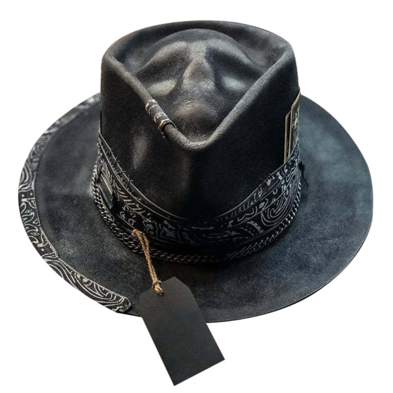 Black Gothic Cowboy Hat Unique Headwear Halloween Party Accessory Skull Cowboy Hat Spooky Headwear Festival Cowboy Caps Ornament
