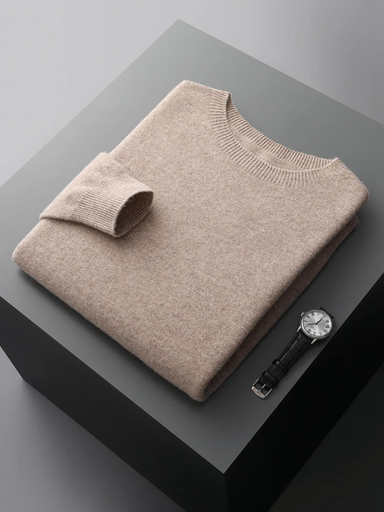 Basic Men's Seamless Wool Pullover Sweater Autumn Winter O-neck Solid 100% Merino Wool Knitwear Casual Simple Man Clothes Tops