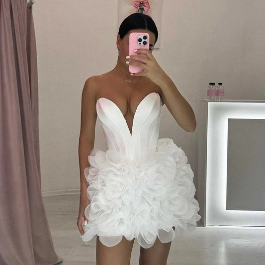 Stylish White Short Prom Gown 2025 Party Dresses Ruffled Tulle Corset Mini Cocktail Celebrity Dress 2025 Formal Occasion Dress