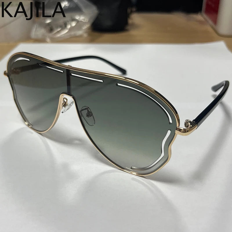 Oversized One-Piece Pilot Punk Sunglasses Women Big Frame 2025 Luxury Brand Hollow Sun Glasses For Ladies Shield Eyewear Shades