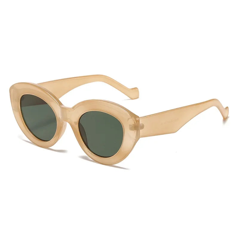 JNPCXI Ins Popular Fashion Oversized Cat Eye Women Sunglasses Green Stripes Retro Shades UV400 Men Trending Oval Sun Glasses