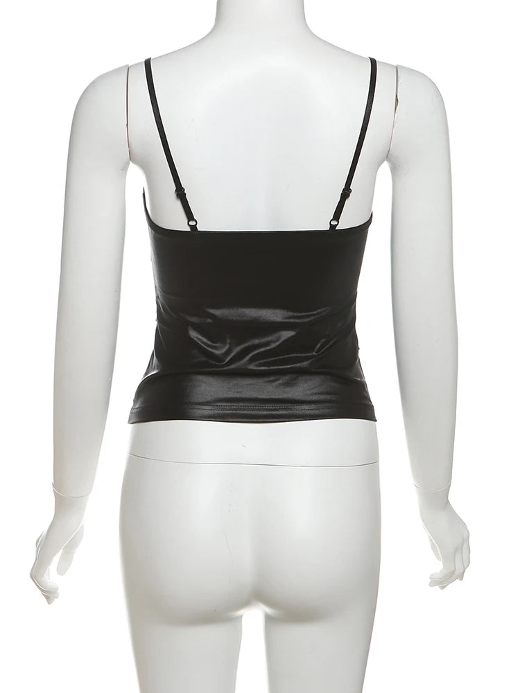 Weird Puss Faux Leather Camisole Tops Women Multi-Cutout Skinny Midnight Street 2025 Summer New Trend Hottie Versatile Mini Tops