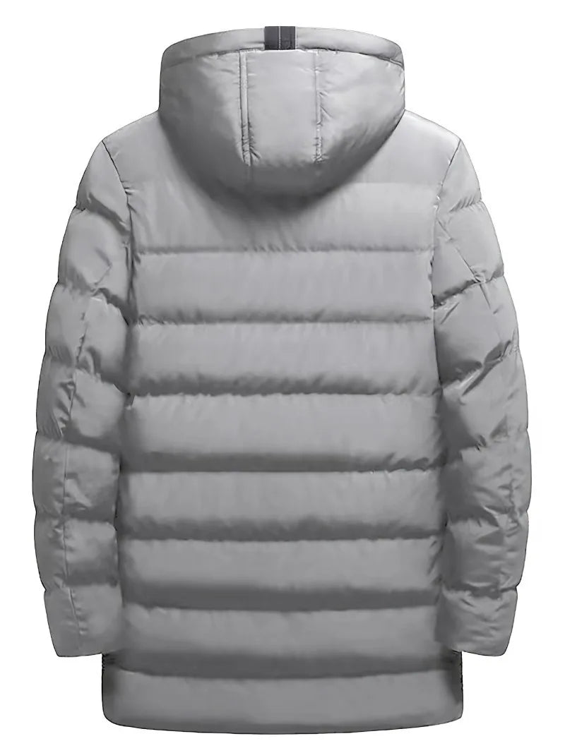 Men's Winter Hooded Full-Zip -Padded Jacket - Windproof Coat with Full-Length Zipper- Cold Weather Outdoor Clothing for Skiing