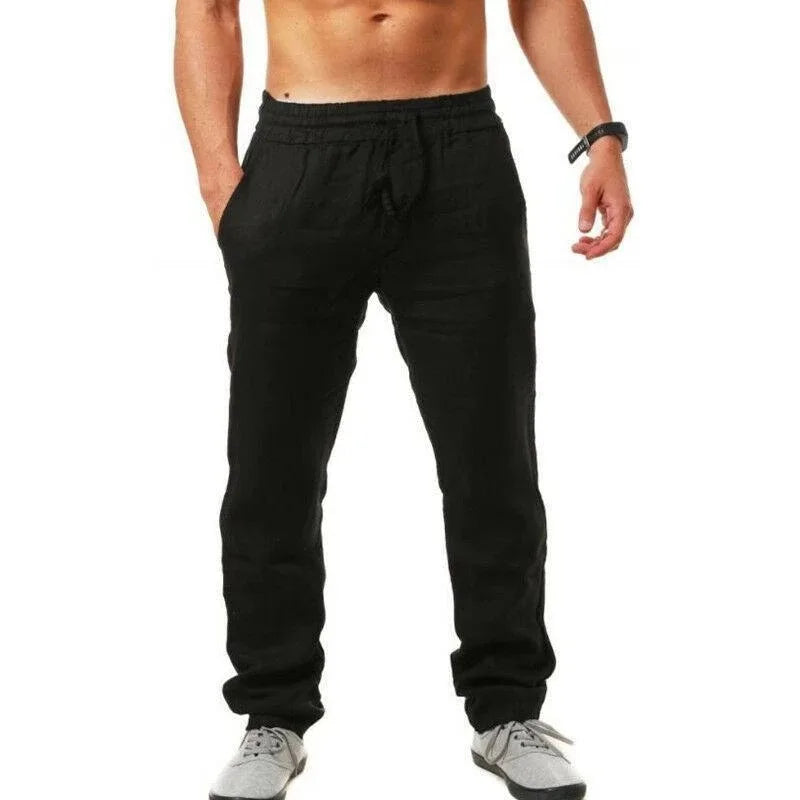 Men's Trousers Cotton Linen Fashion Casual Pants Solid Color Breathable Loose Shorts Straight Drawstring Pants Streetwear Men