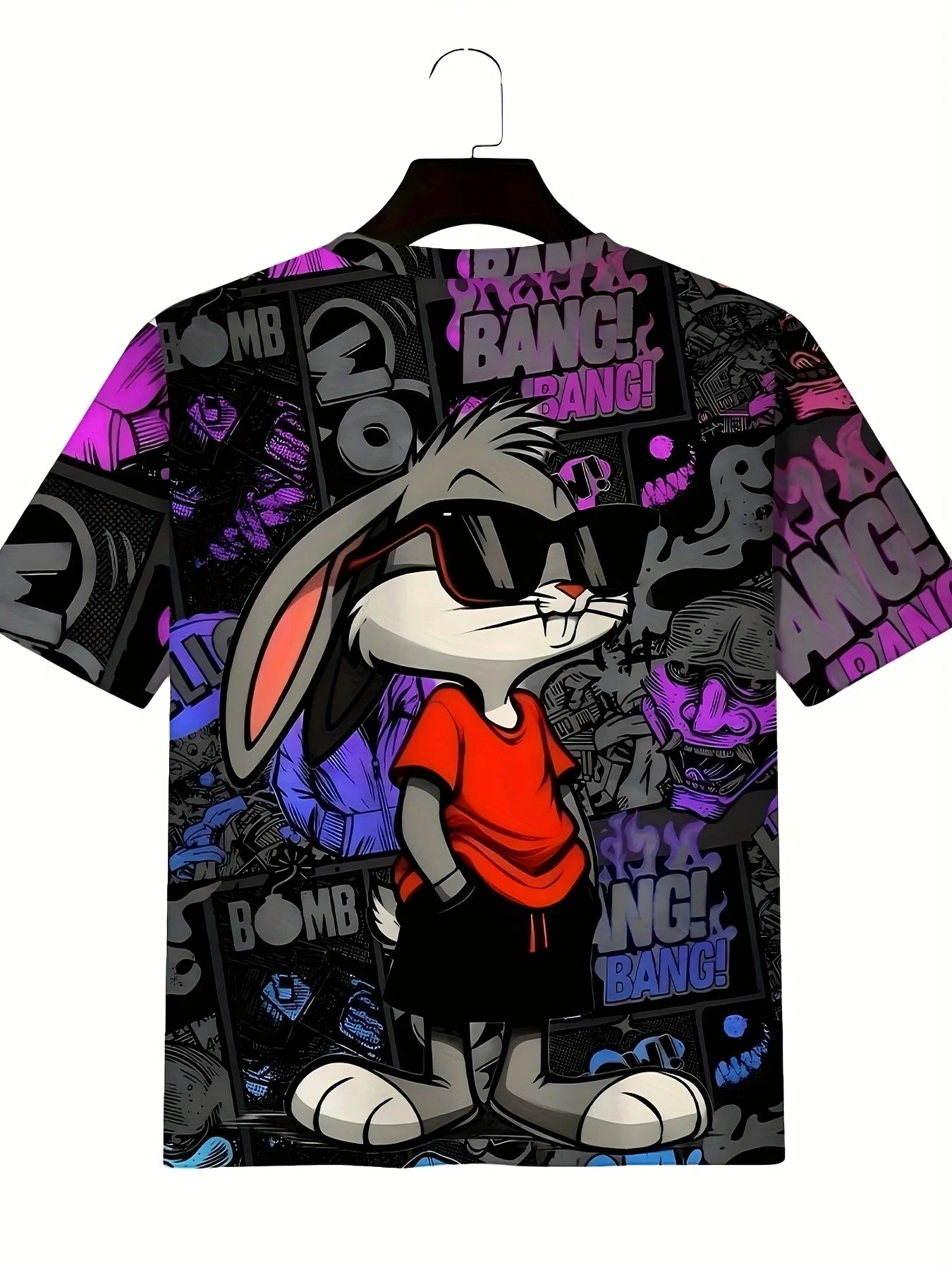 Men's 3D Rabbit Print T-Shirt | Soft Stretch Polyester Fabric | Casual Summer Knit Top with Bold \