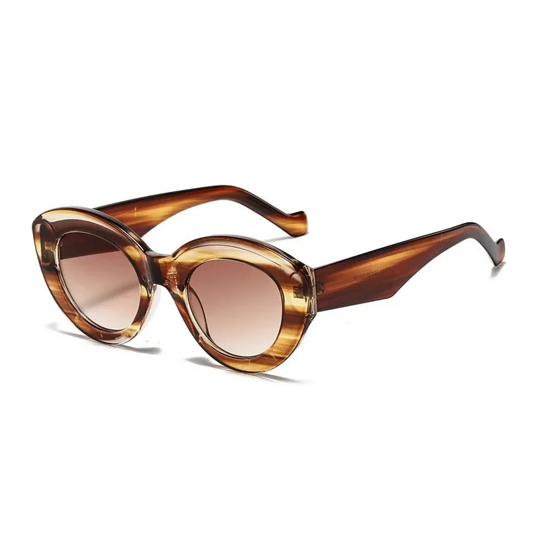 JNPCXI Ins Popular Fashion Oversized Cat Eye Women Sunglasses Green Stripes Retro Shades UV400 Men Trending Oval Sun Glasses
